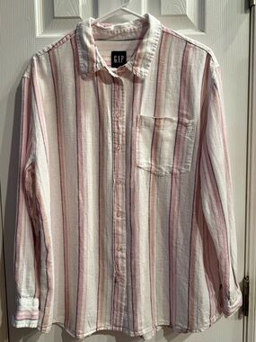 GAP Women’s Pink, White & Tan Striped Button-Down Shirt